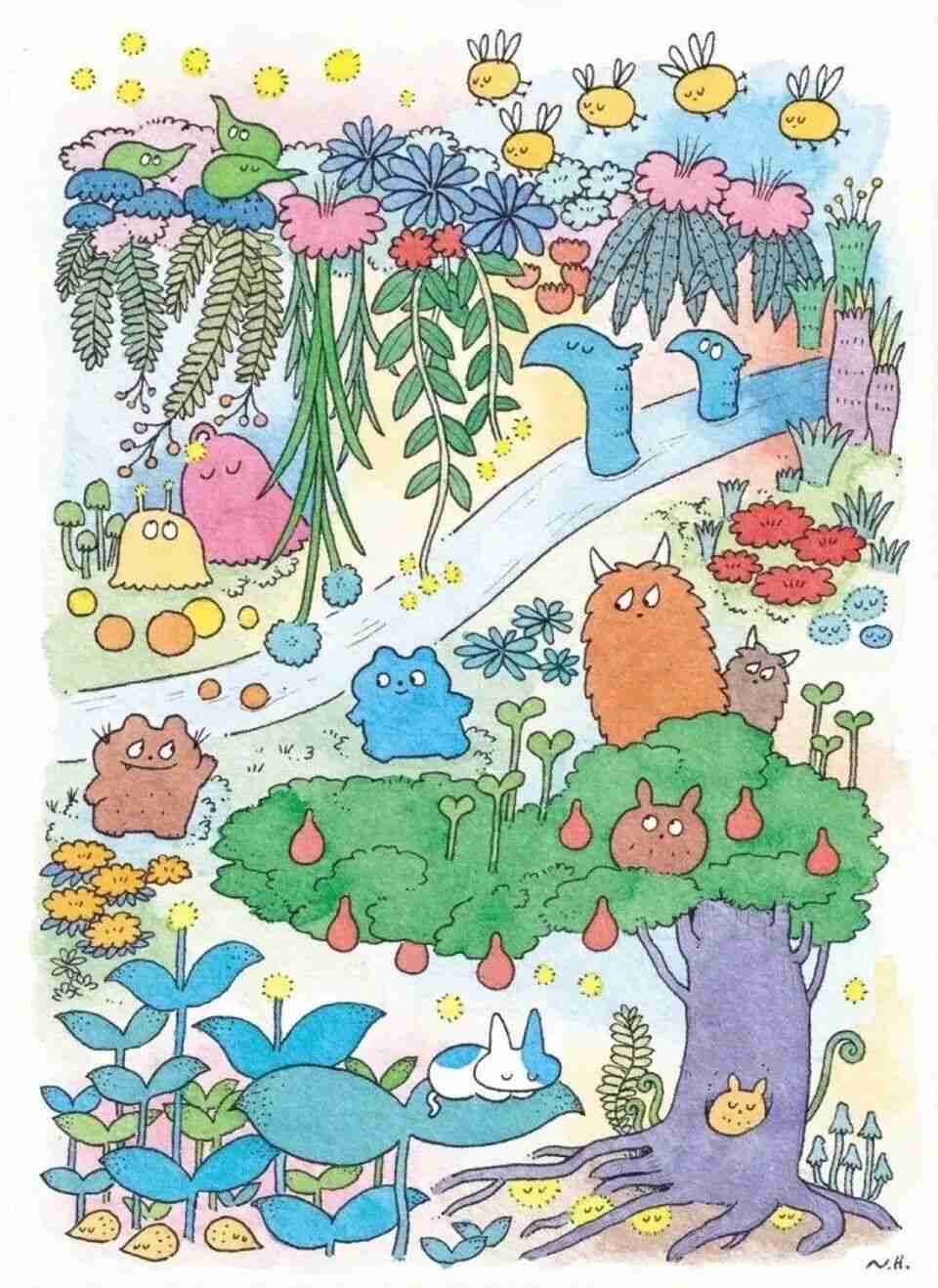 Illustration by Naoto Hidaka of an anthropomorphized plant character with an expressive, comic personality
