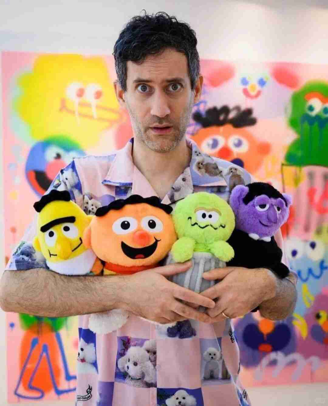 Jon Burgerman doodle-style artwork with bright, layered colors