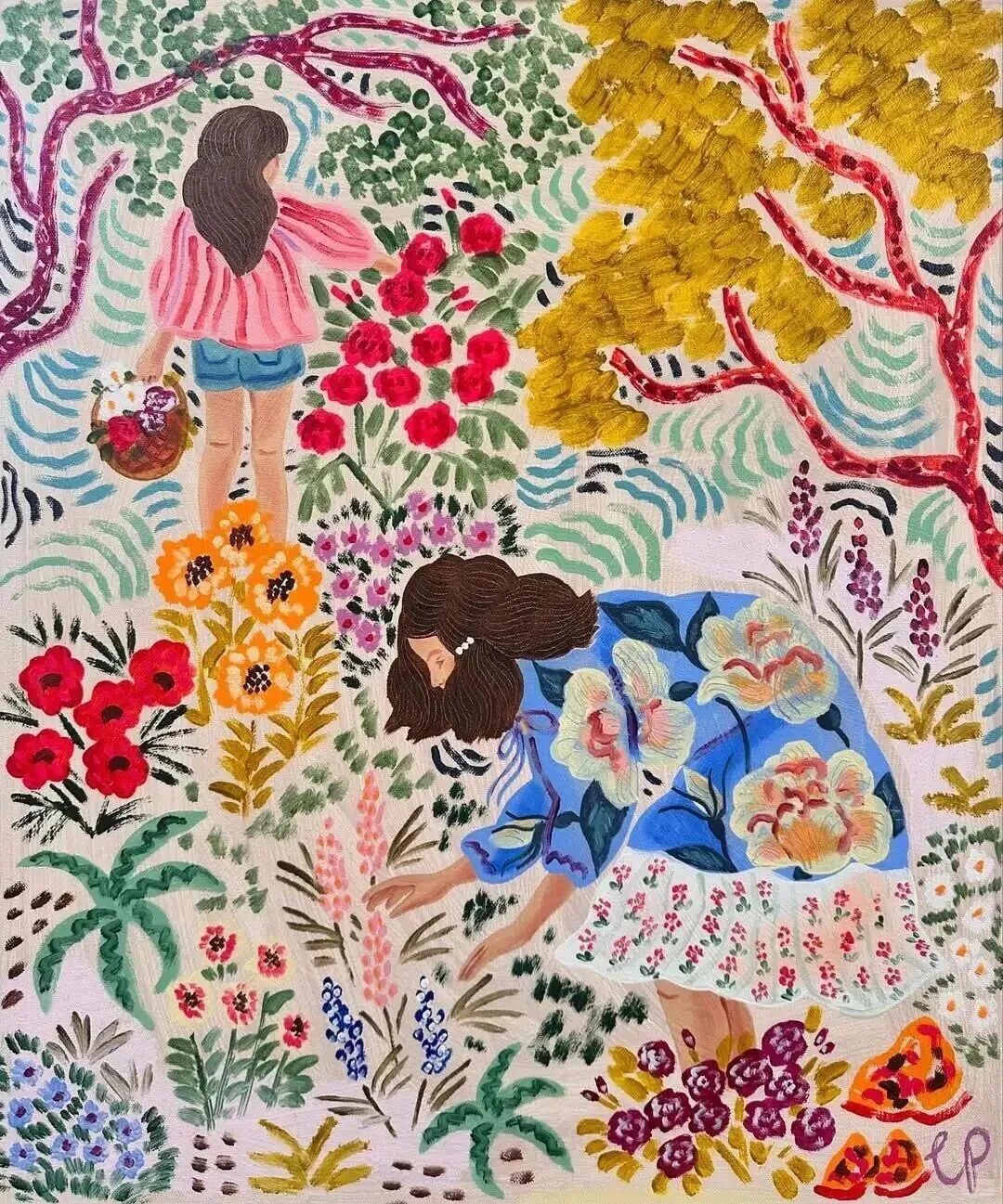 A Camilla Perkins illustration of intertwined flowers symbolizing the bond between mother and daughter