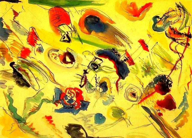 Wassily Kandinsky's first fully abstract watercolor, painted in 1910