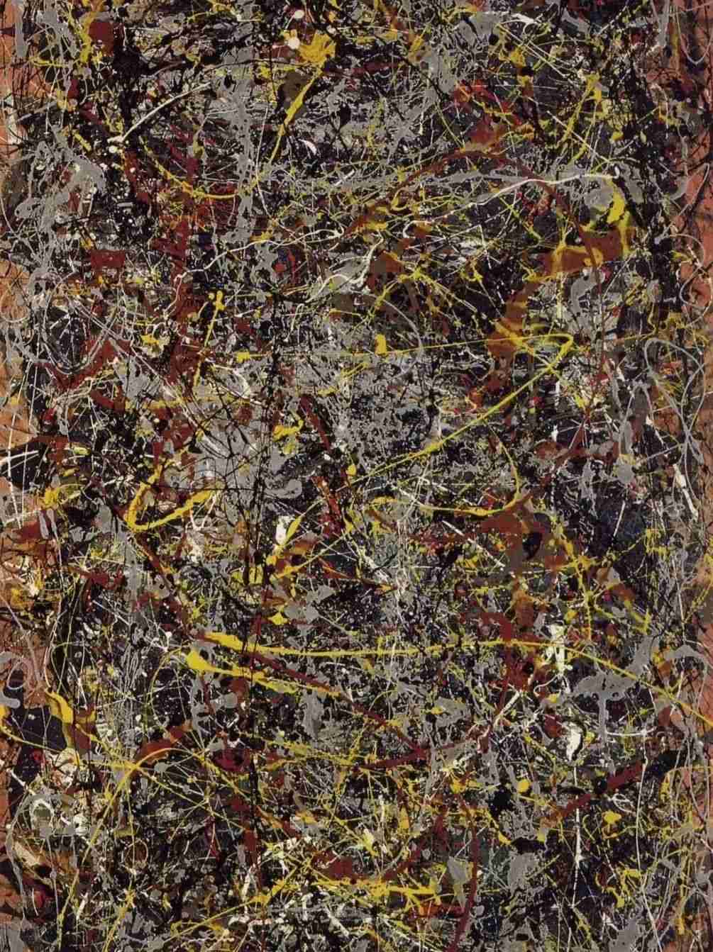 An abstract expressionist artwork created using Pollock's action-painting drip technique