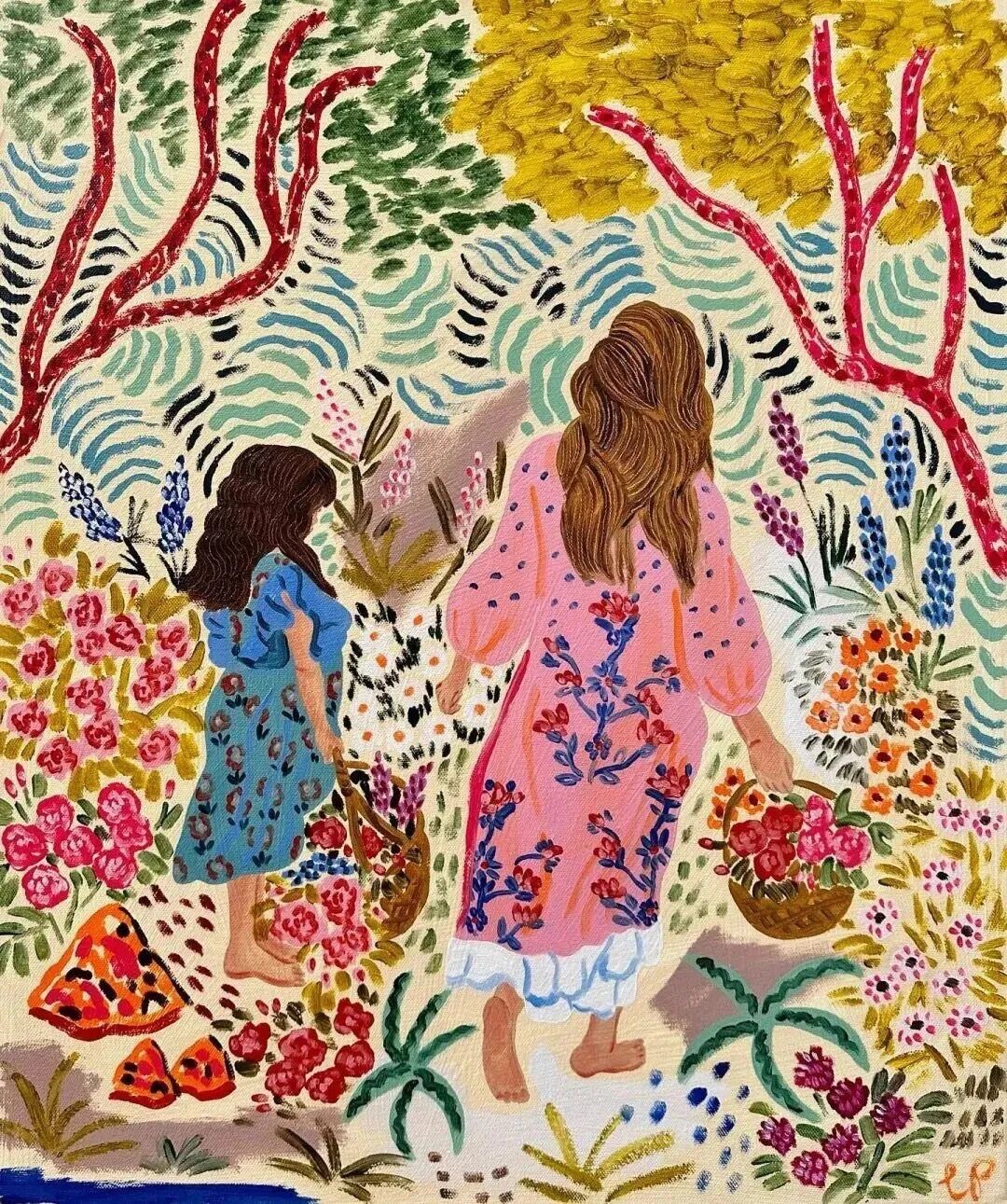 A Camilla Perkins illustration of everyday family life rendered in her poetic, colorful style