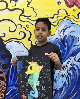 A child's drawing with a figure filling the entire page, expressing a strong emotion