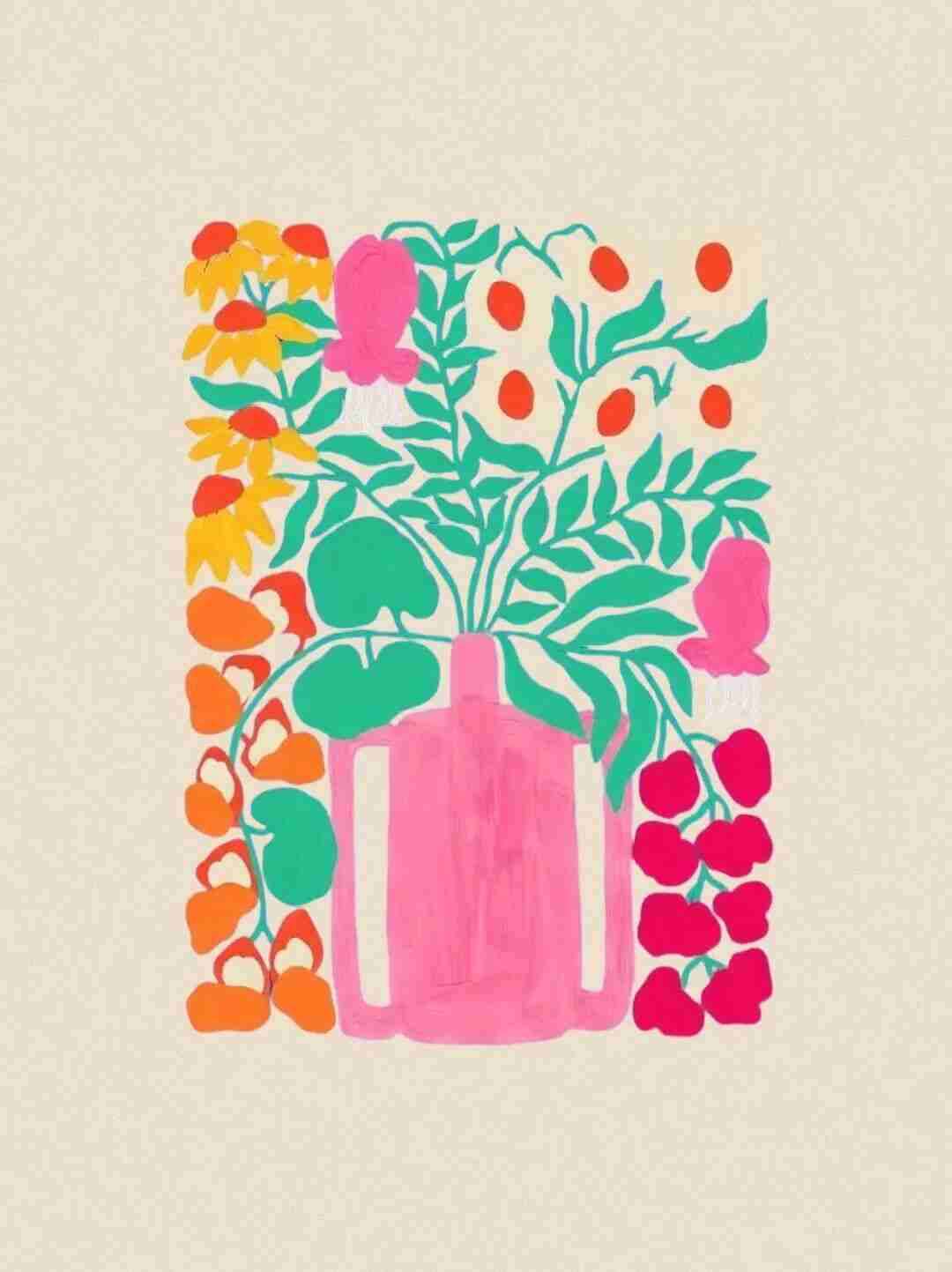 Illustration by Liv Lee from her nature-inspired series, painted in bold gouache color