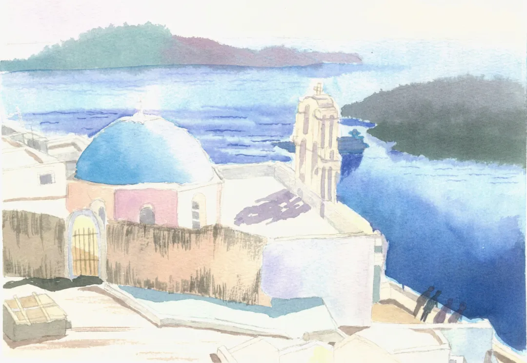 无尽的蓝 (Endless Blue) by 韦雅静, an artwork inspired by the blue of the Aegean Sea and the scenery of Santorini, submitted by 南宁辣椒艺术