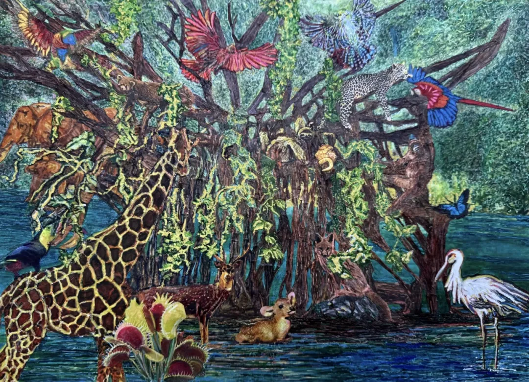 Hortus Paradisi (The Garden of Paradise) by Coco Yau, an illustrated Tree of Life surrounded by animals, birds and winding vines, submitted by AY ARTS Australia