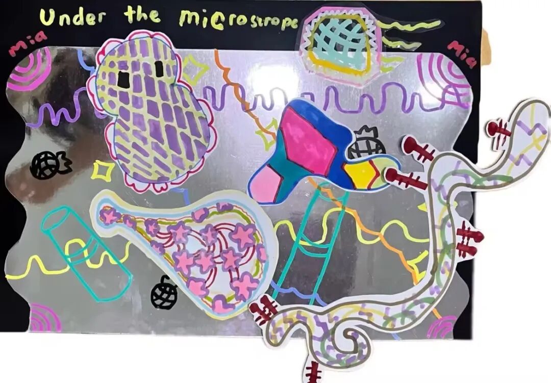 A child adding fine details such as flowers and small animals to a drawing, illustrating growing attention to color and composition