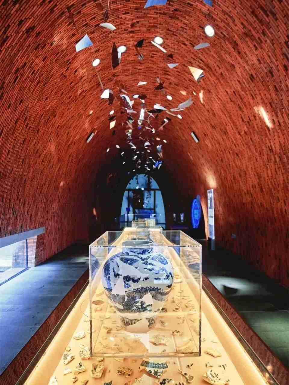 Restored imperial porcelain and ceramic fragments on display at the museum