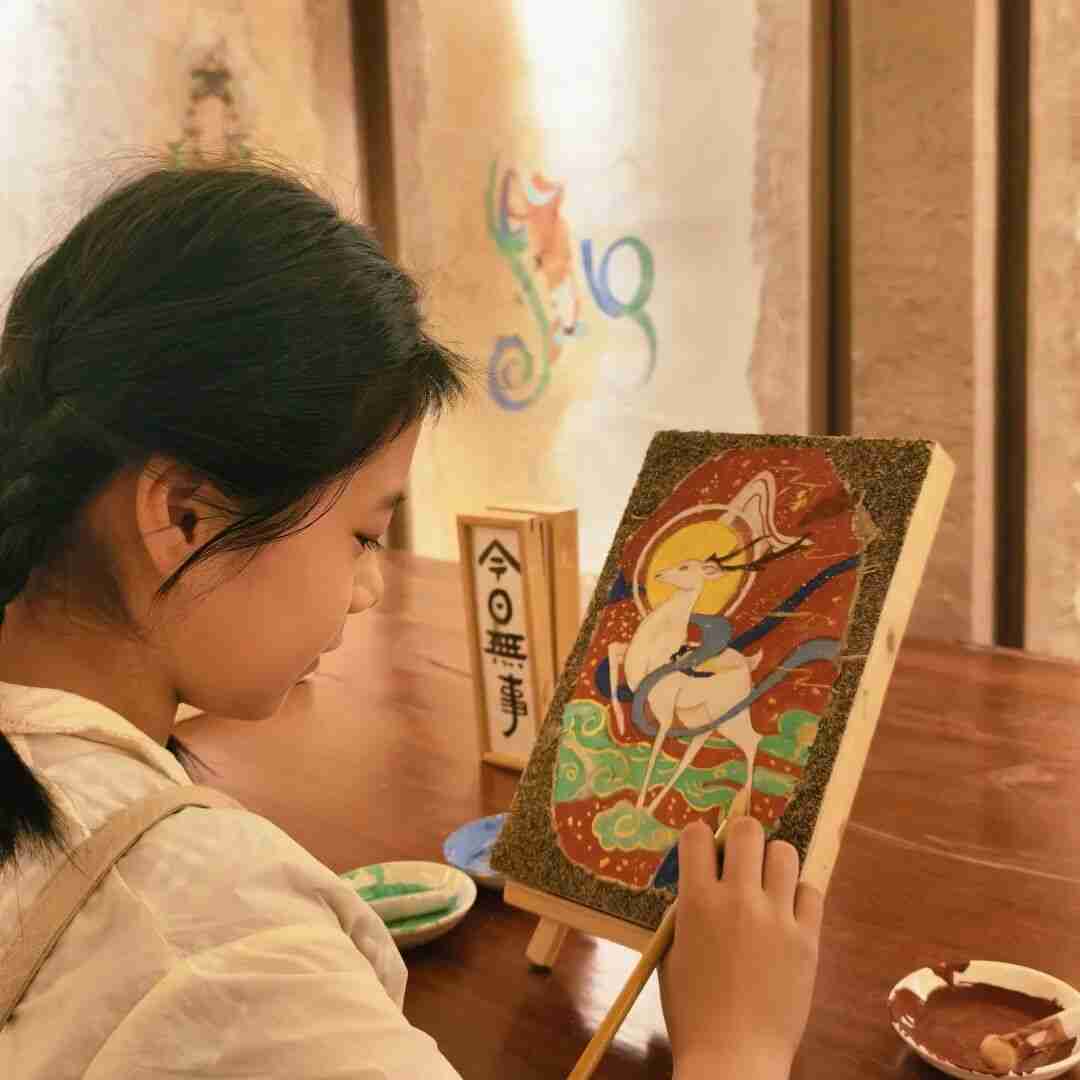 Painted sculpture inside one of the Mogao grottoes